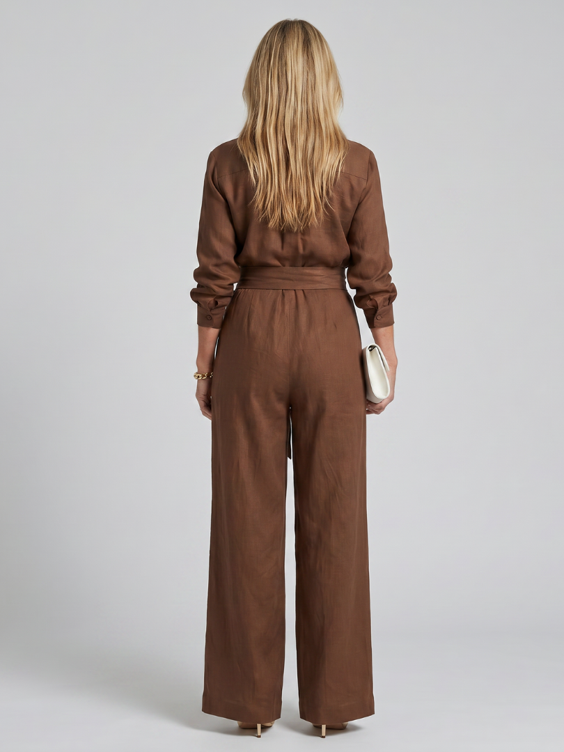 Women's Button-Front Wide-Leg Jumpsuit | Elegant Long-Sleeve Utility Jumpsuit
