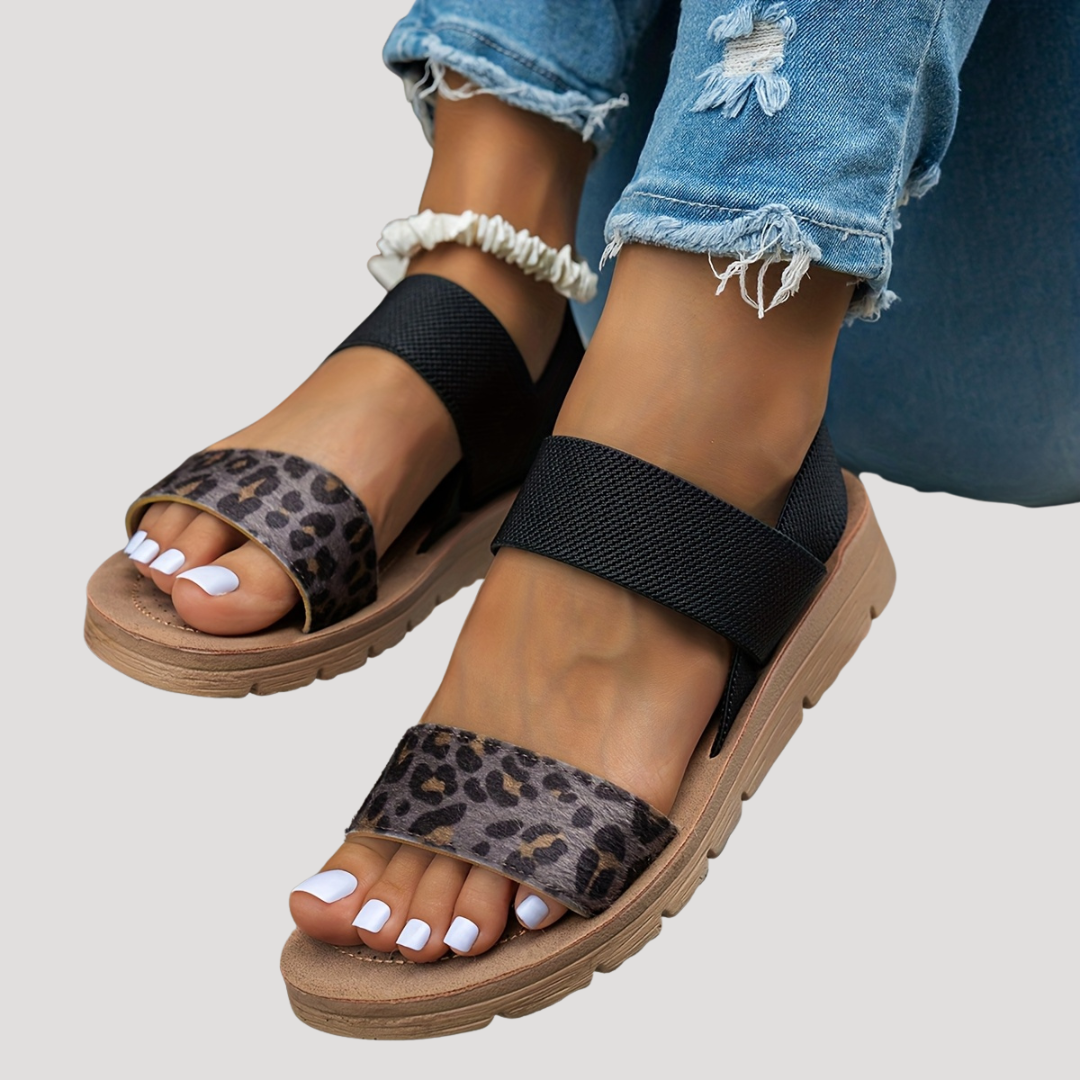 Women's Leopard Print Sandals | Comfortable Crossover Strap Flat Sandals