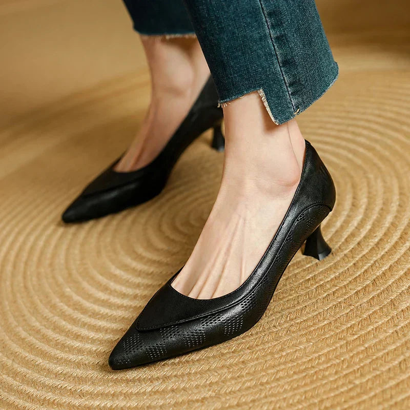 Women's Pointed Toe Kitten Heel Pumps | Slip On Mid Heel Shoes