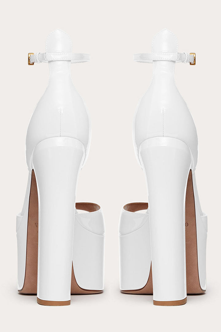 Open Toe Chunky High Heel Sandals Nude Patent Platform High Heels with Ankle Strap