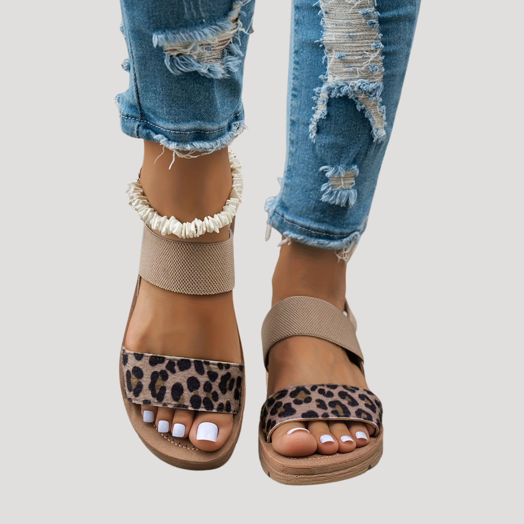 Women's Leopard Print Sandals | Comfortable Crossover Strap Flat Sandals