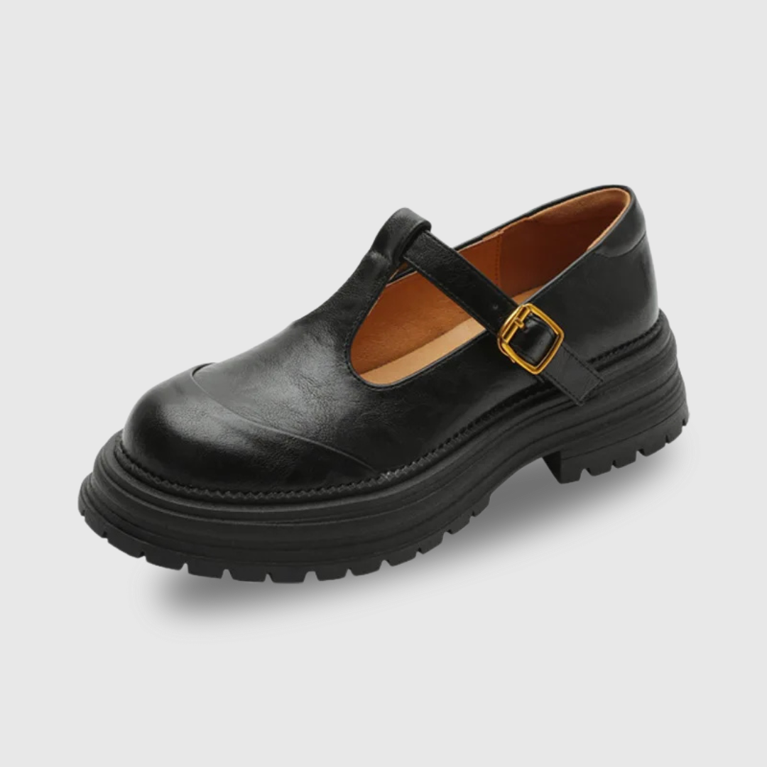 Women's T-Bar Mary Jane Brogue Shoes | Round Toe Low Heels