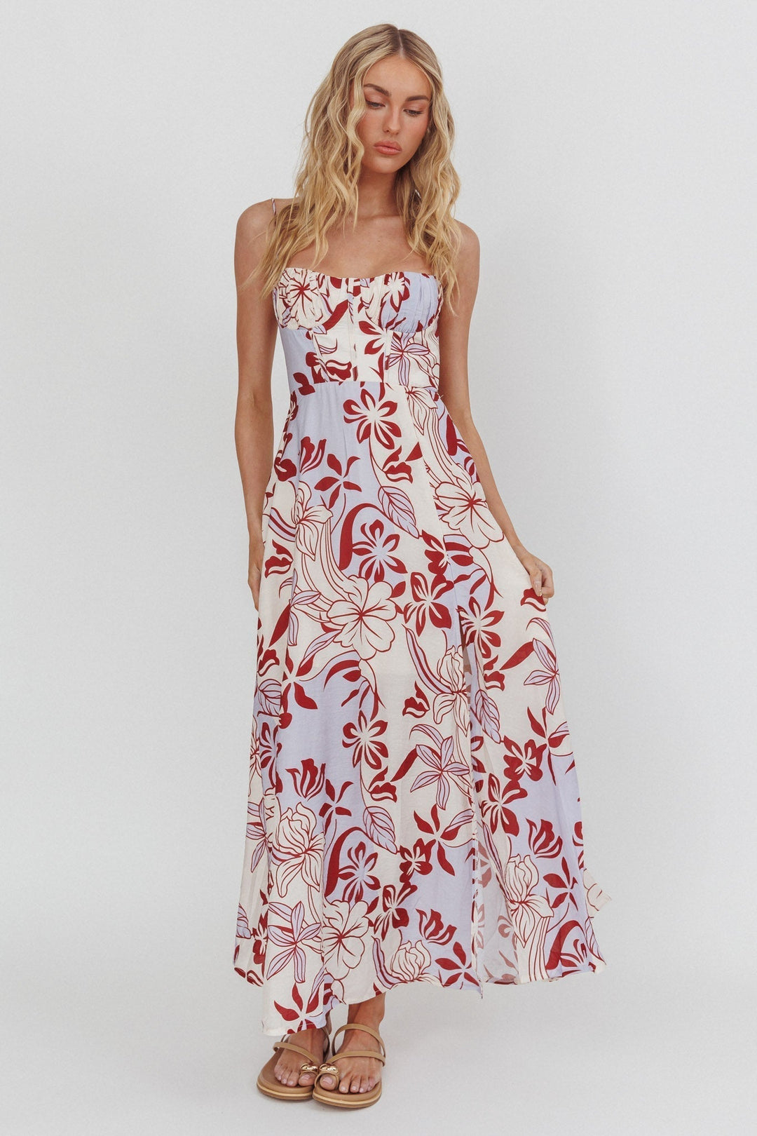 Echoes A Line Midi Dress Floral Purple
