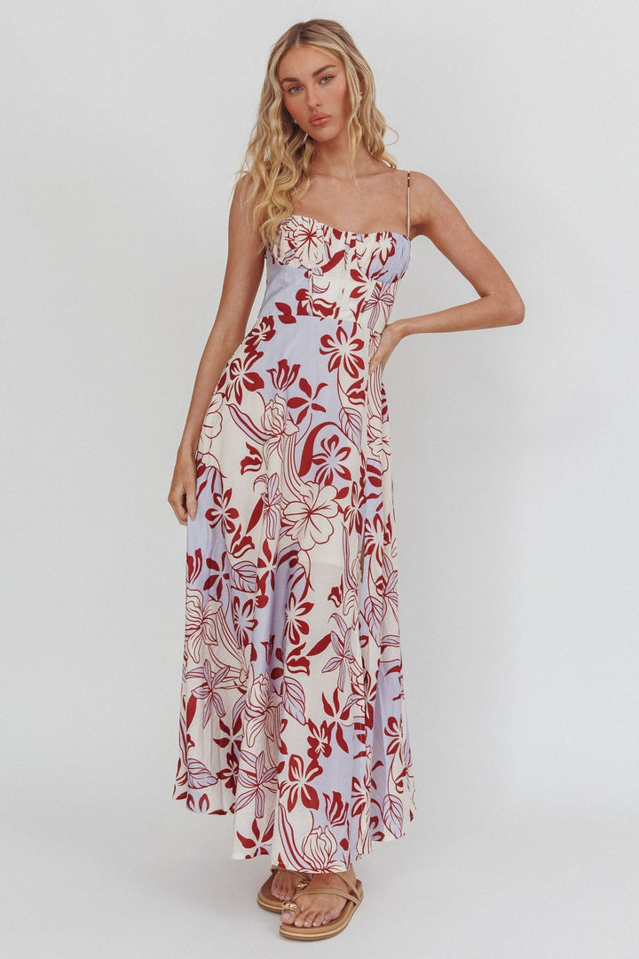 Echoes A Line Midi Dress Floral Purple