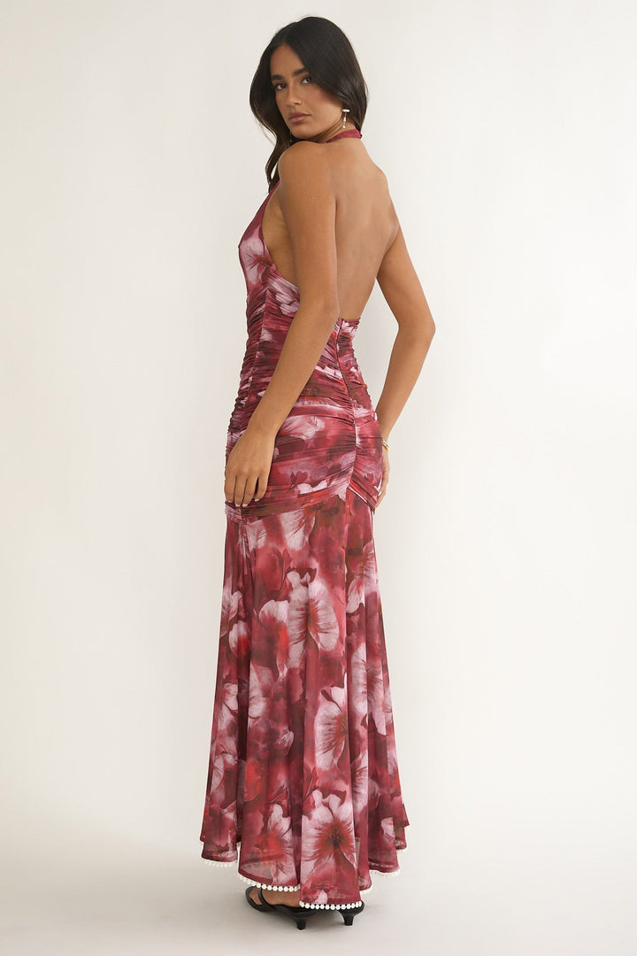 Kamilah Ruffle Maxi Dress Floral Red