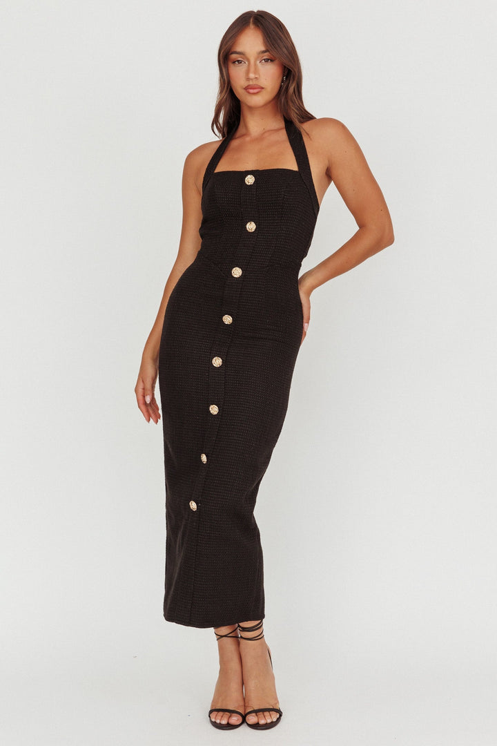 Tweedia Halter Midi Dress Black