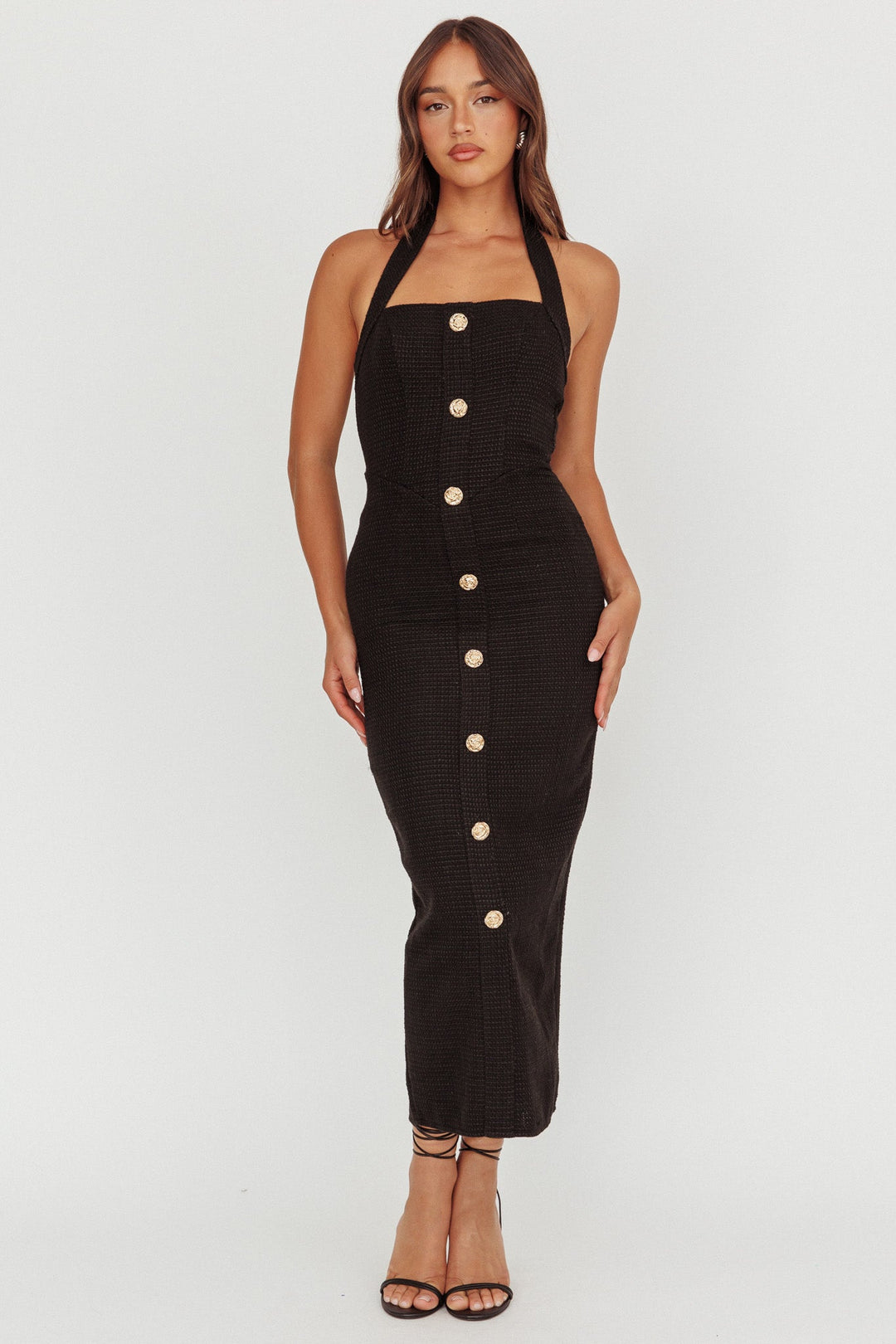 Tweedia Halter Midi Dress Black