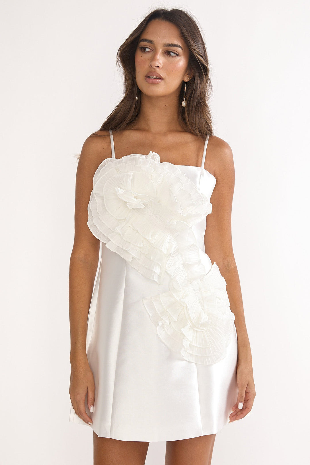 Cosmique Ruffle Mini Dress White