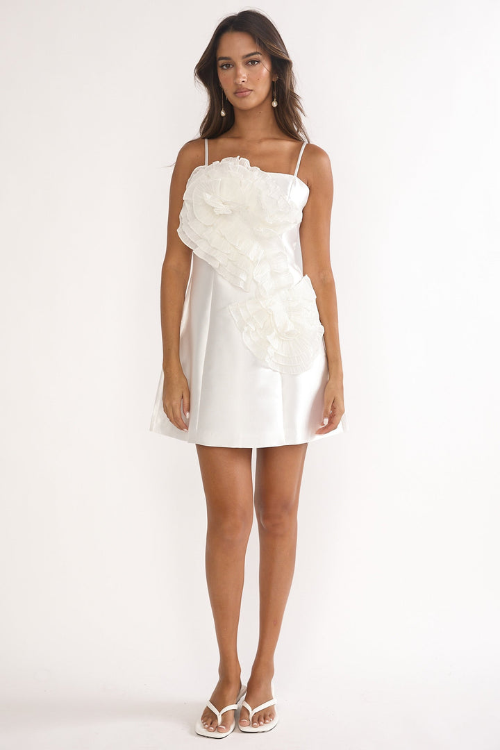 Cosmique Ruffle Mini Dress White