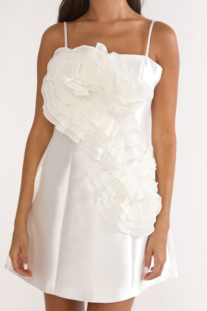 Cosmique Ruffle Mini Dress White