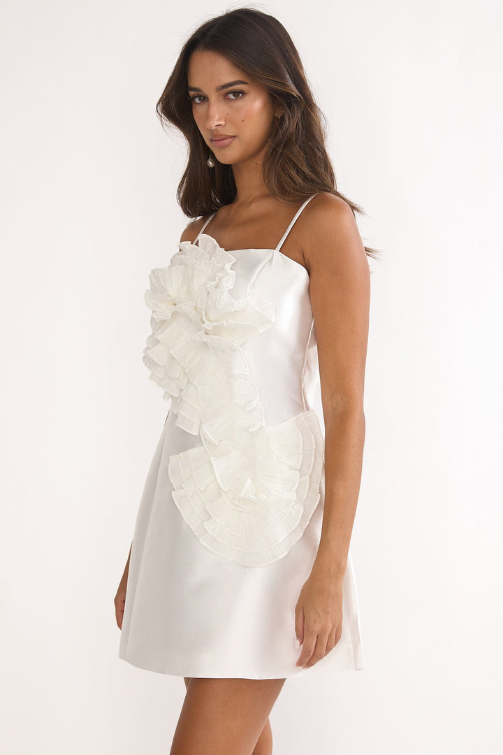 Cosmique Ruffle Mini Dress White