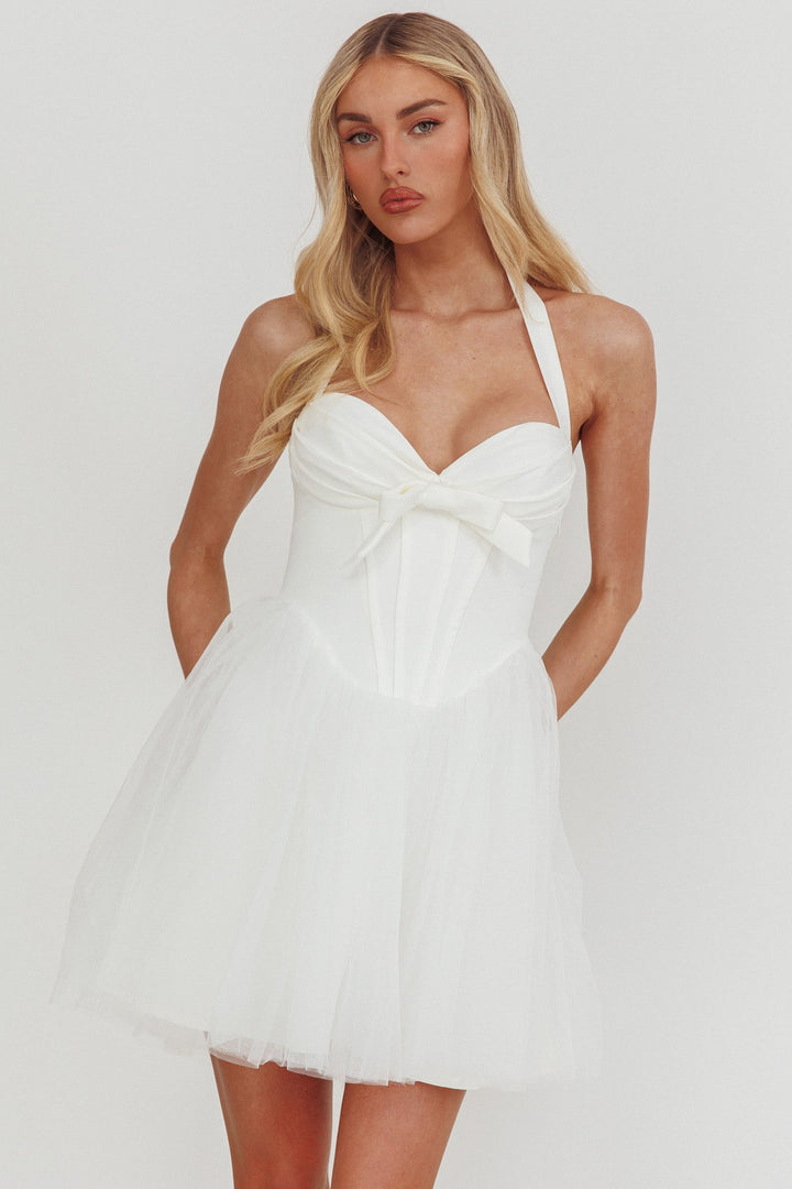 Princessa Halter Mini Dress White