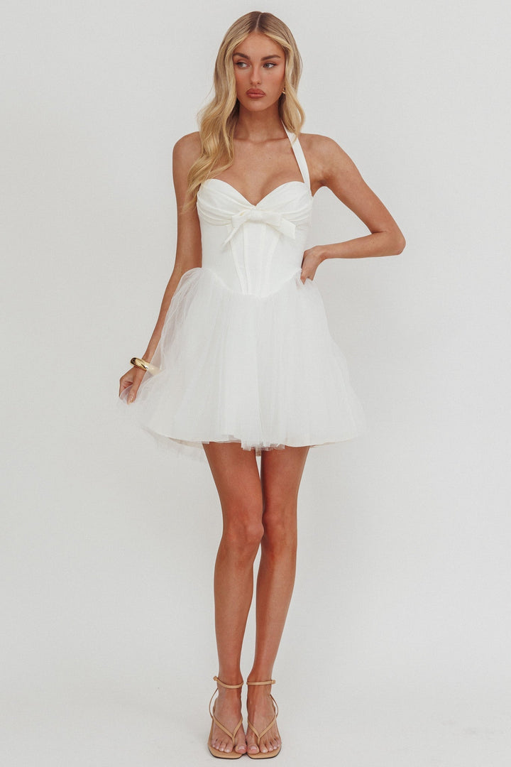 Princessa Halter Mini Dress White