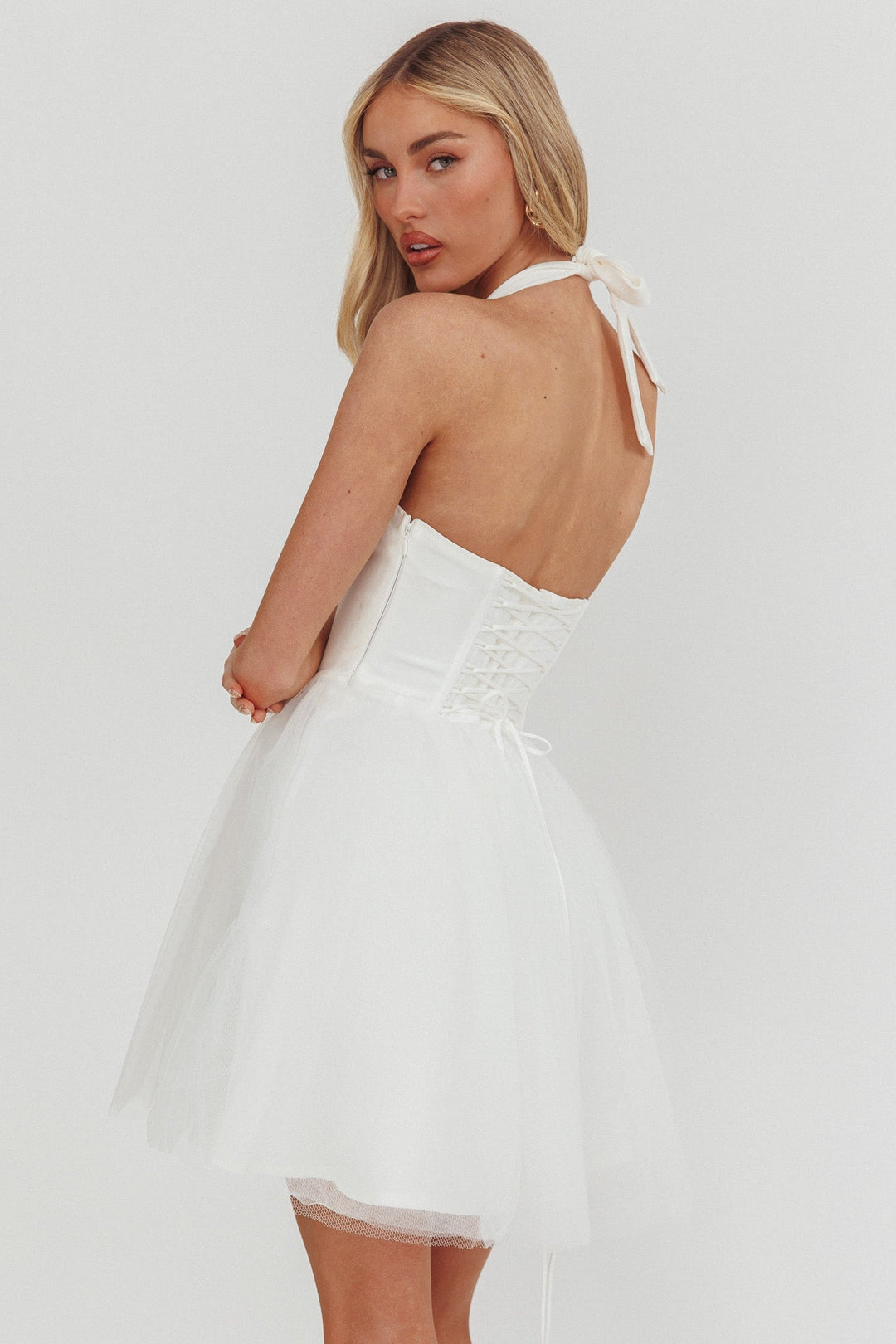 Princessa Halter Mini Dress White