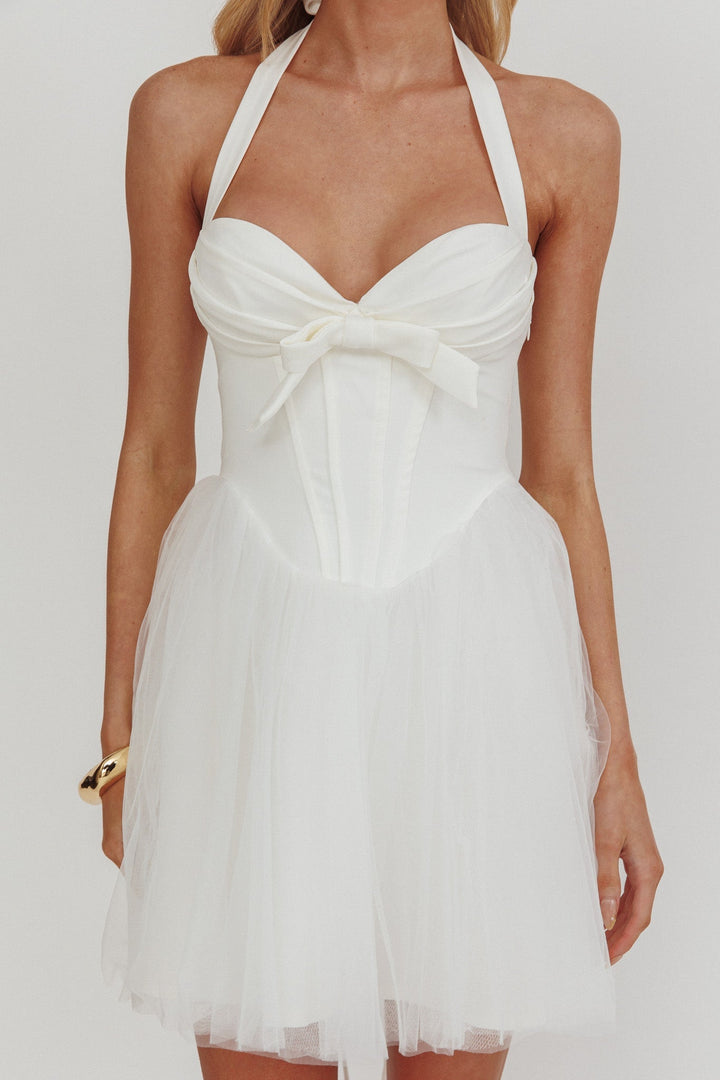 Princessa Halter Mini Dress White