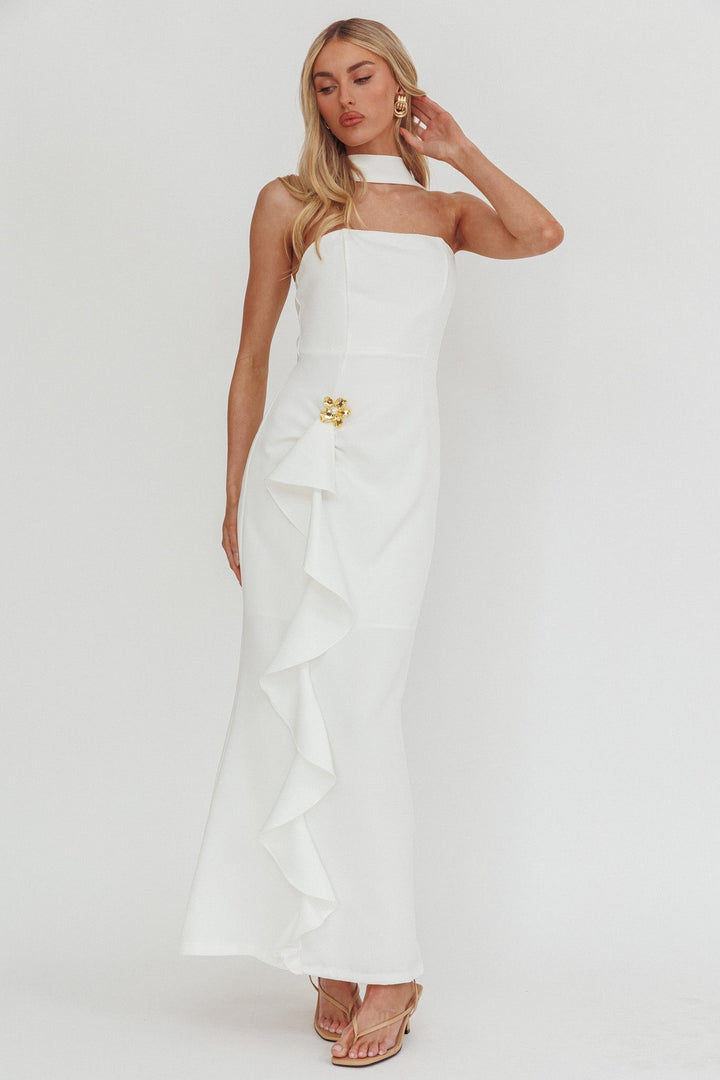 Selora Ruffle Maxi Dress White