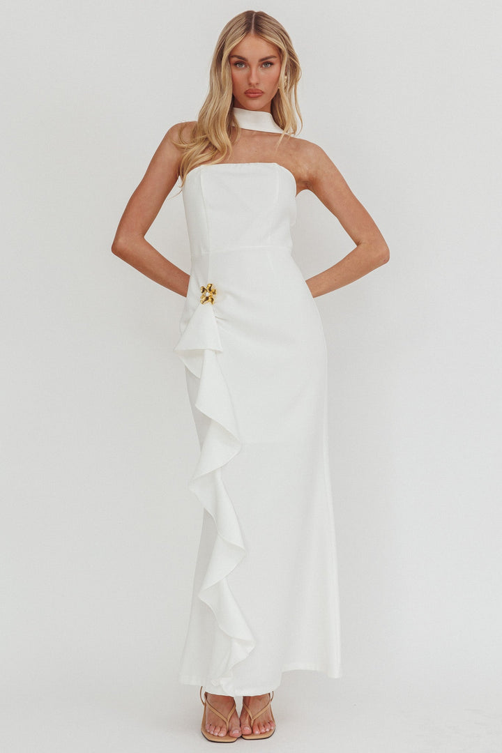 Selora Ruffle Maxi Dress White