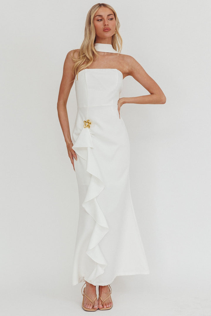 Selora Ruffle Maxi Dress White
