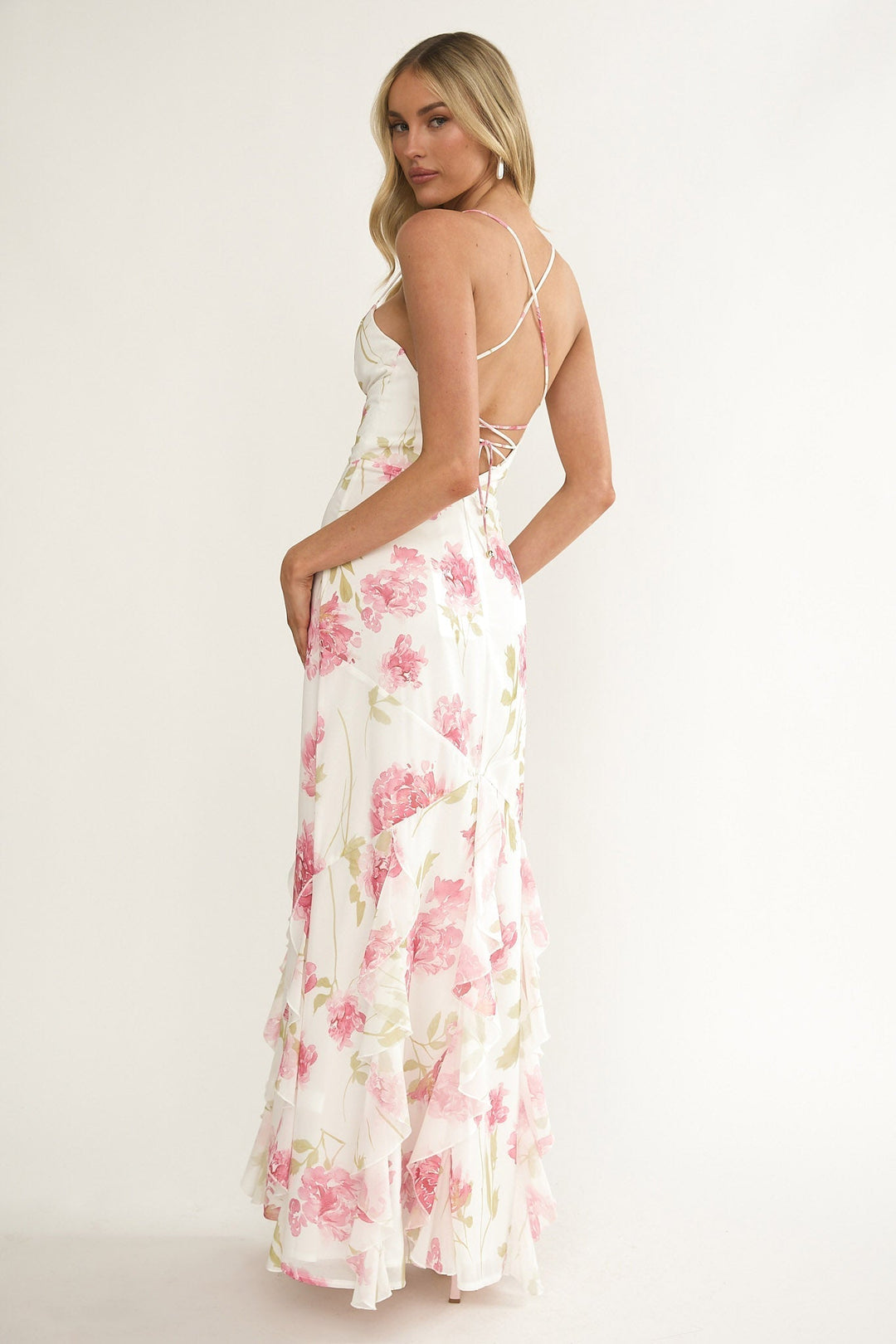 Charlisa Ruffle Maxi Dress Floral White