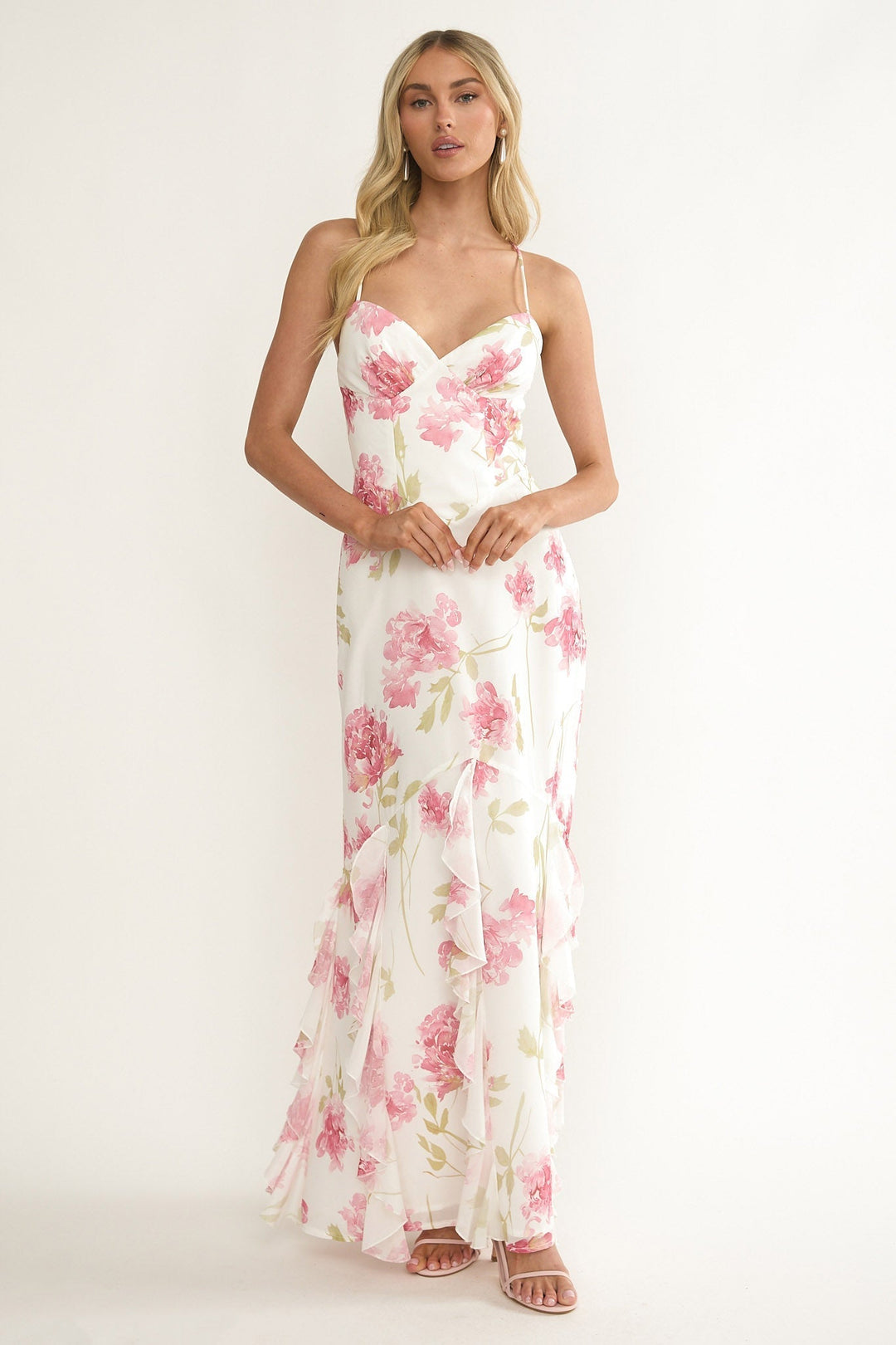 Charlisa Ruffle Maxi Dress Floral White