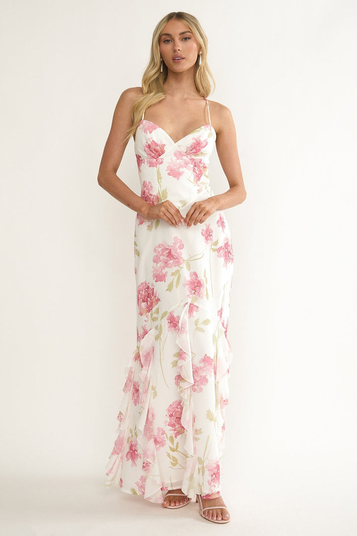 Charlisa Ruffle Maxi Dress Floral White