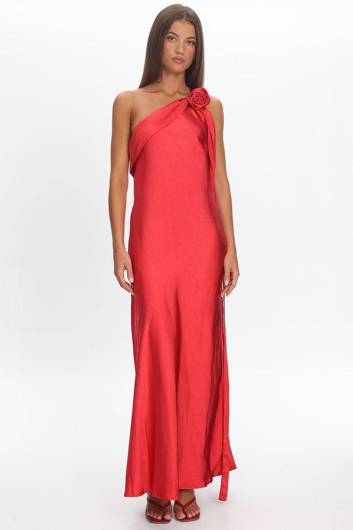 Starfall Rosette Maxi Dress Red