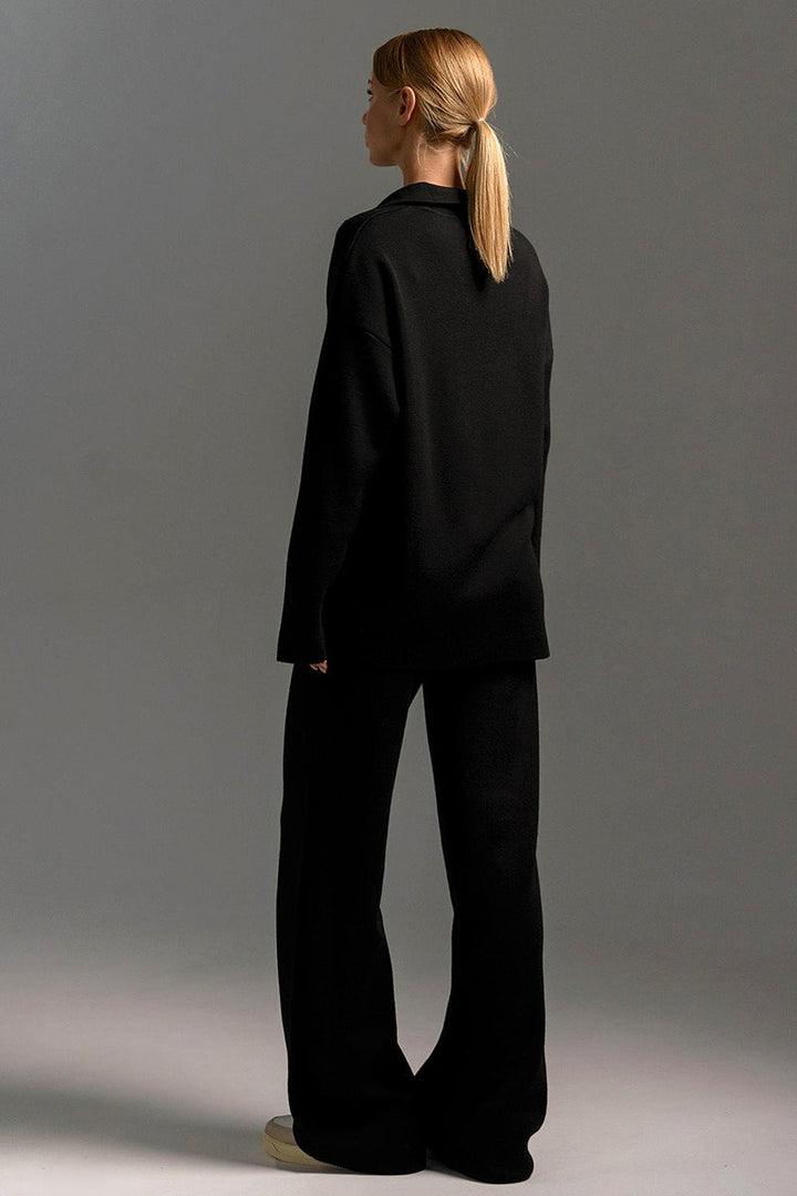 Duttini | Polo Collar Knit Pullover and Wide-Leg Pants Set