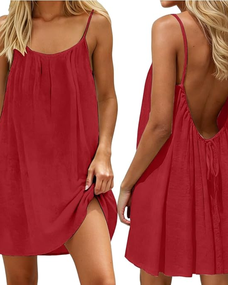 Women's Linen-Blend Backless Mini Dress | Breezy Strappy Summer Sundress