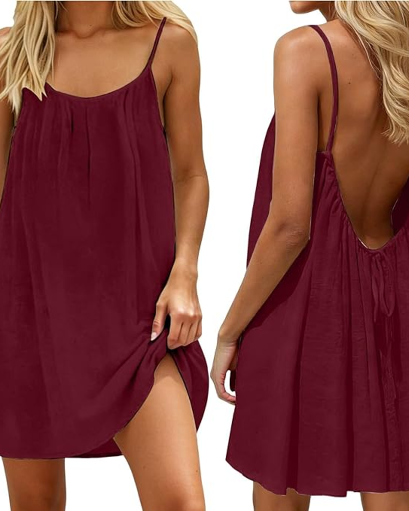 Women's Linen-Blend Backless Mini Dress | Breezy Strappy Summer Sundress