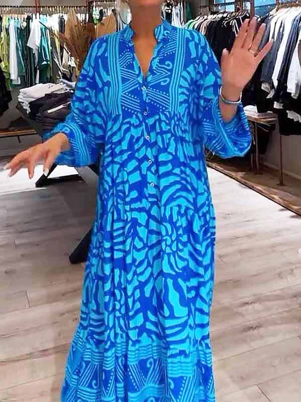 Women's Flowing V-Neck Maxi Dress | Loose Fit Summer Vacation Dress