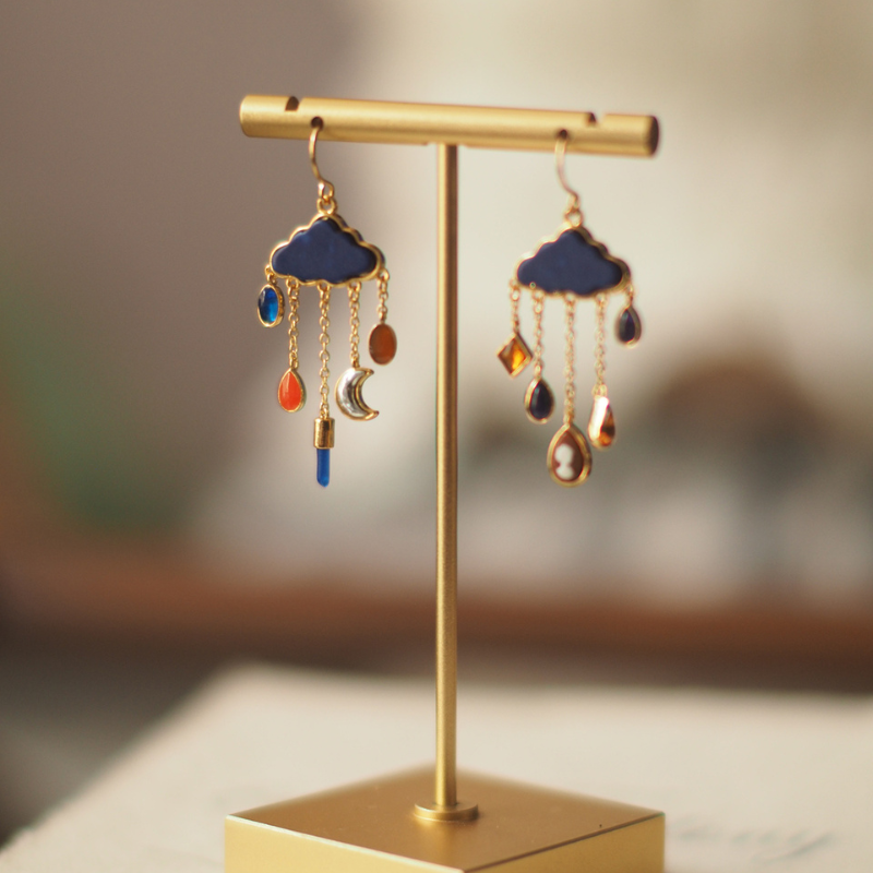 Women's Gold Vermeil Enamel Cloud Drop Earrings | Waterproof Sterling Silver Drops