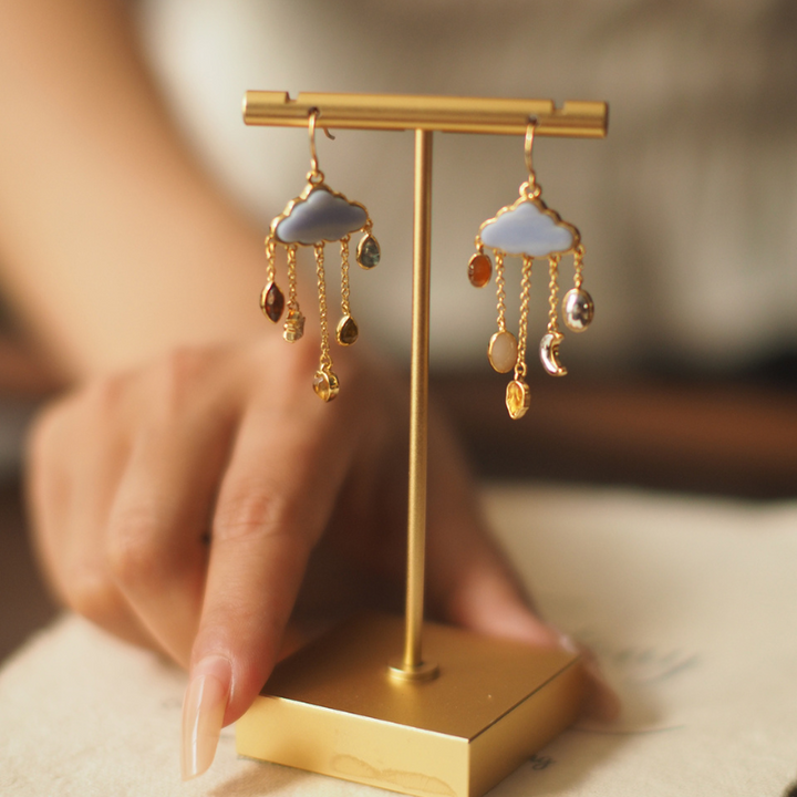 Women's Gold Vermeil Enamel Cloud Drop Earrings | Waterproof Sterling Silver Drops