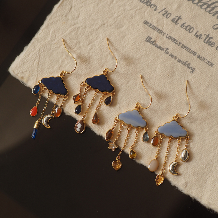 Women's Gold Vermeil Enamel Cloud Drop Earrings | Waterproof Sterling Silver Drops