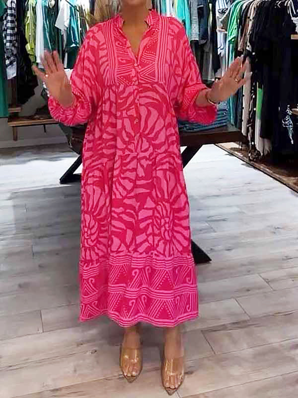 Women's Flowing V-Neck Maxi Dress | Loose Fit Summer Vacation Dress