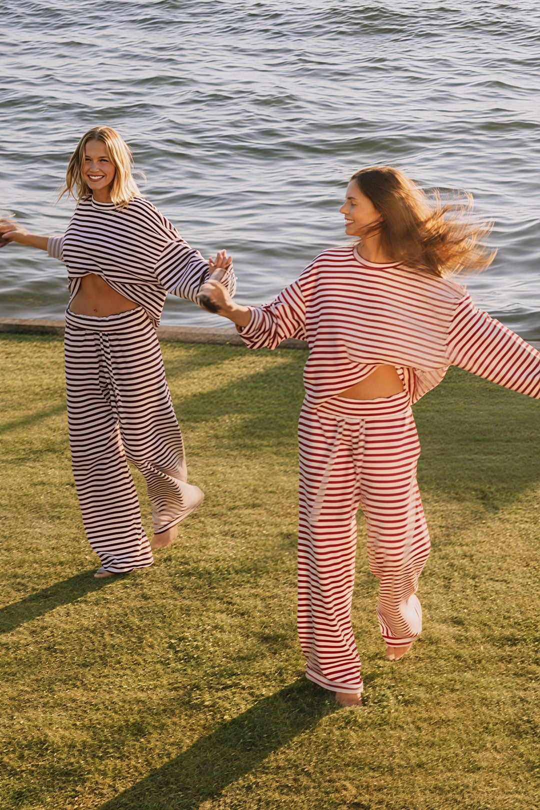Duttini | Stripe Crewneck Drawstring Two Piece Set