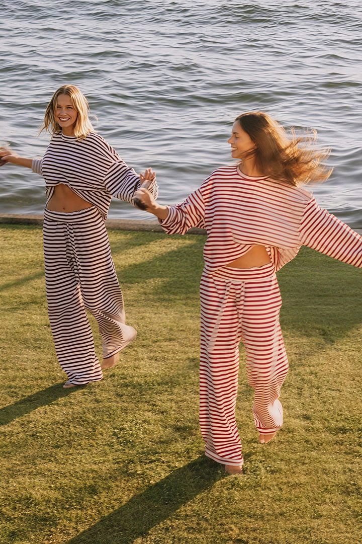 Duttini | Stripe Crewneck Drawstring Two Piece Set
