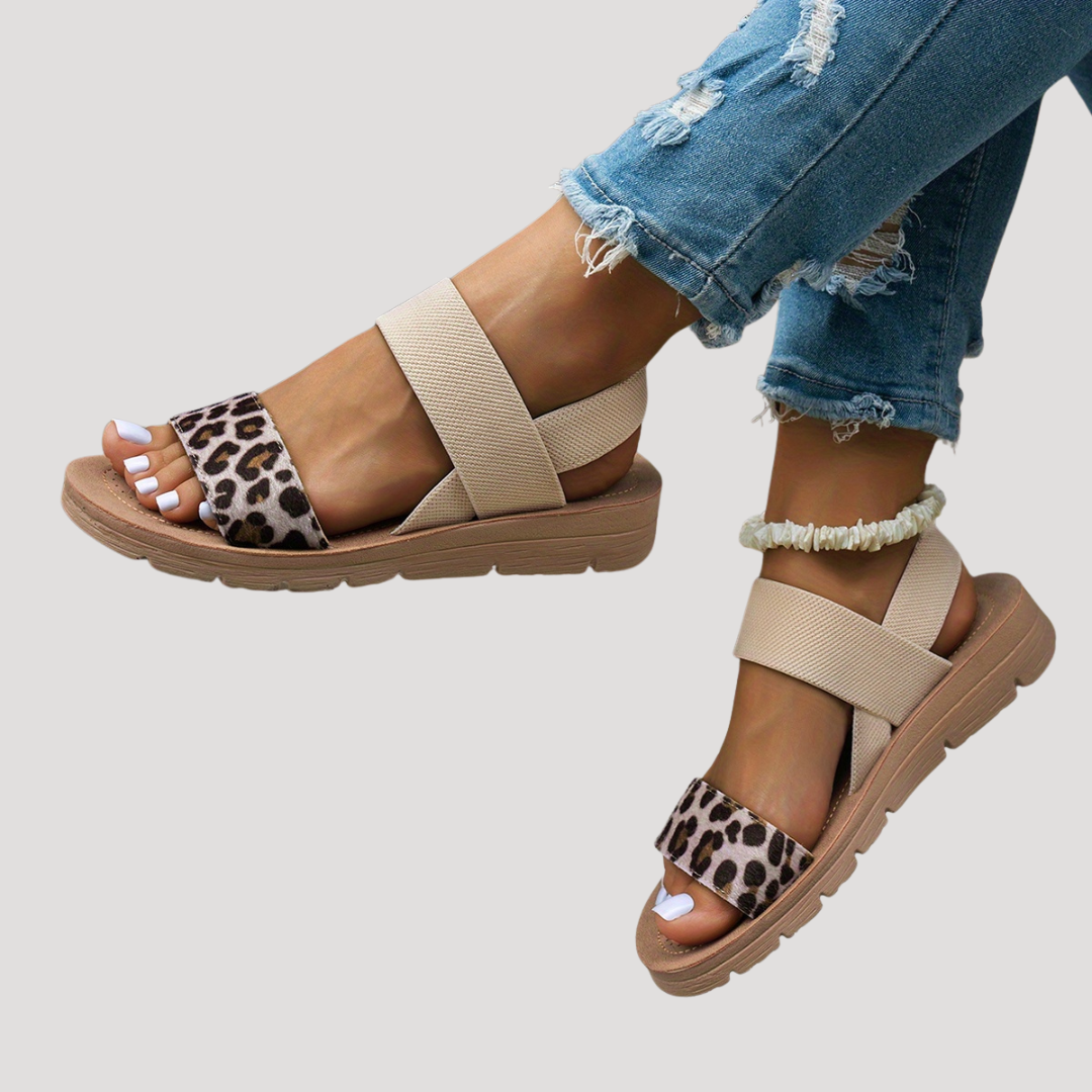 Women's Leopard Print Sandals | Comfortable Crossover Strap Flat Sandals