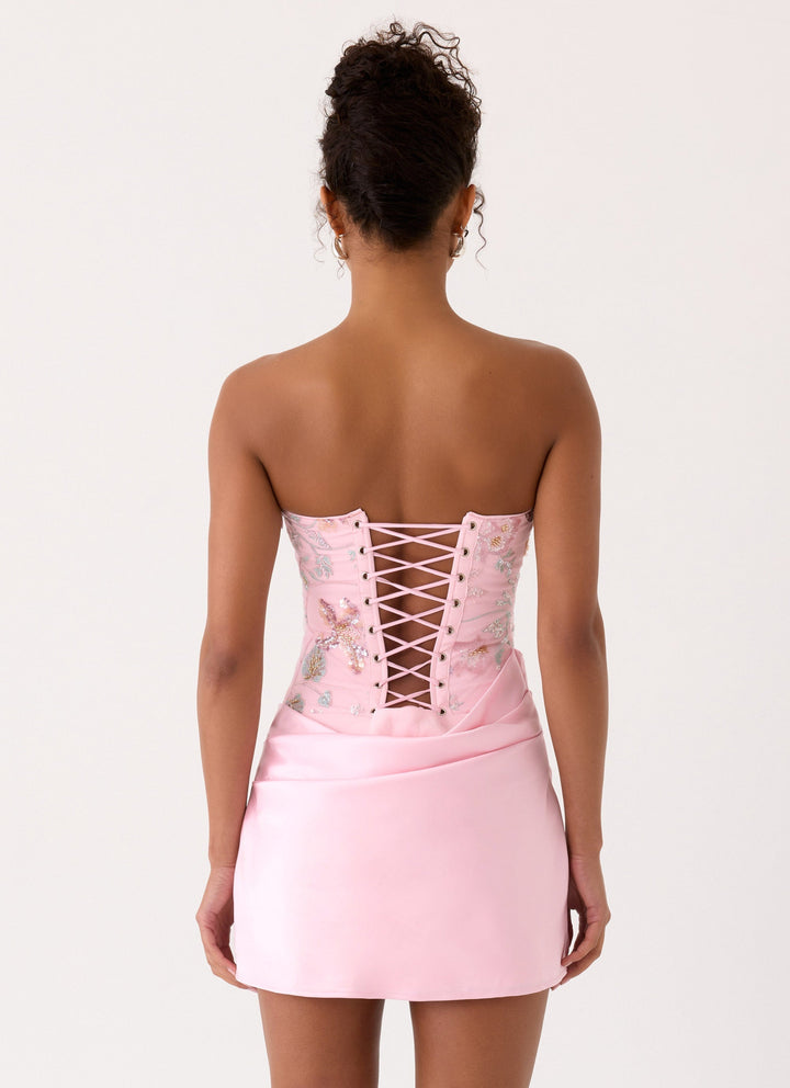 Angelique Beaded Mini Dress Pink