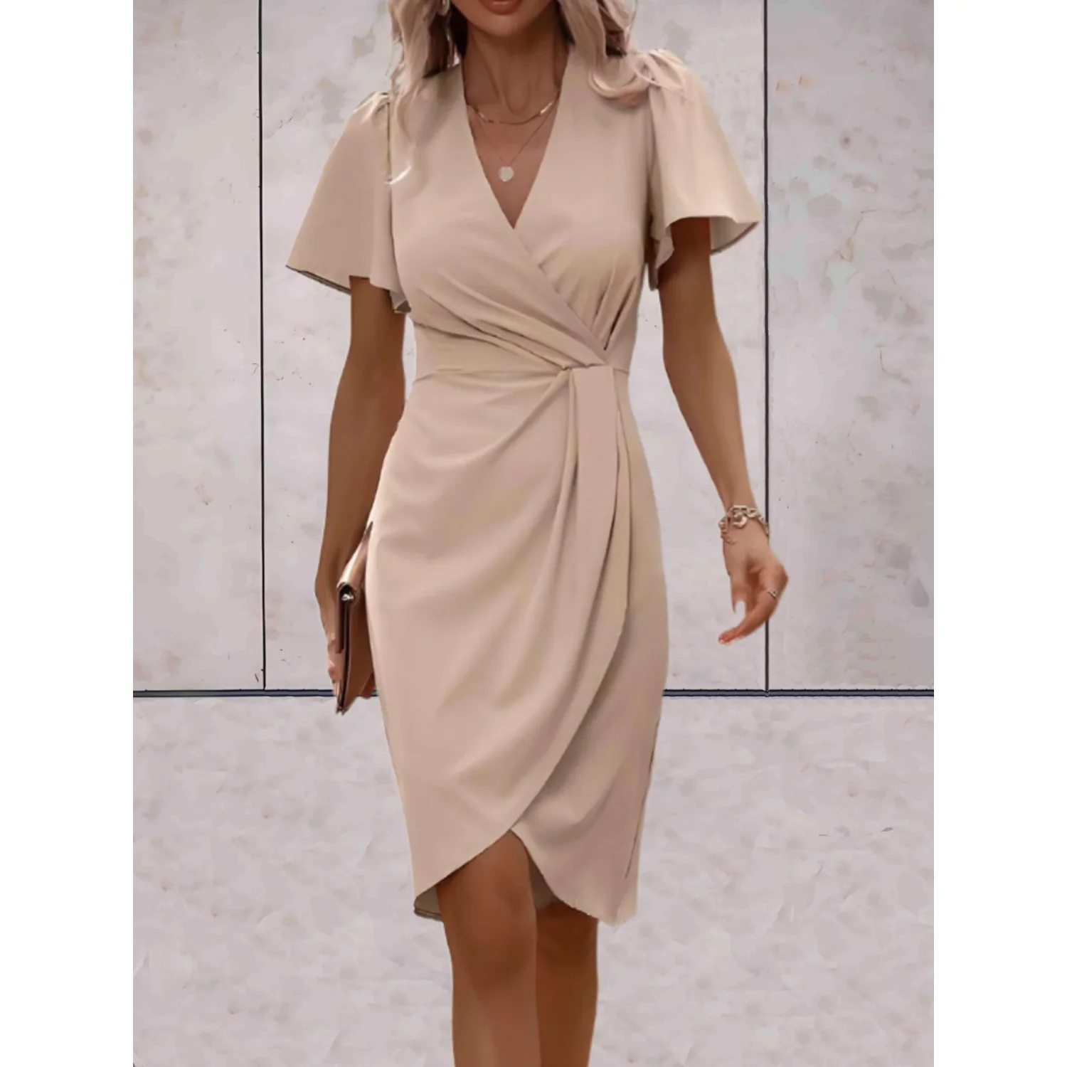 Wrap V-Neck Butterfly Sleeve Midi Dress