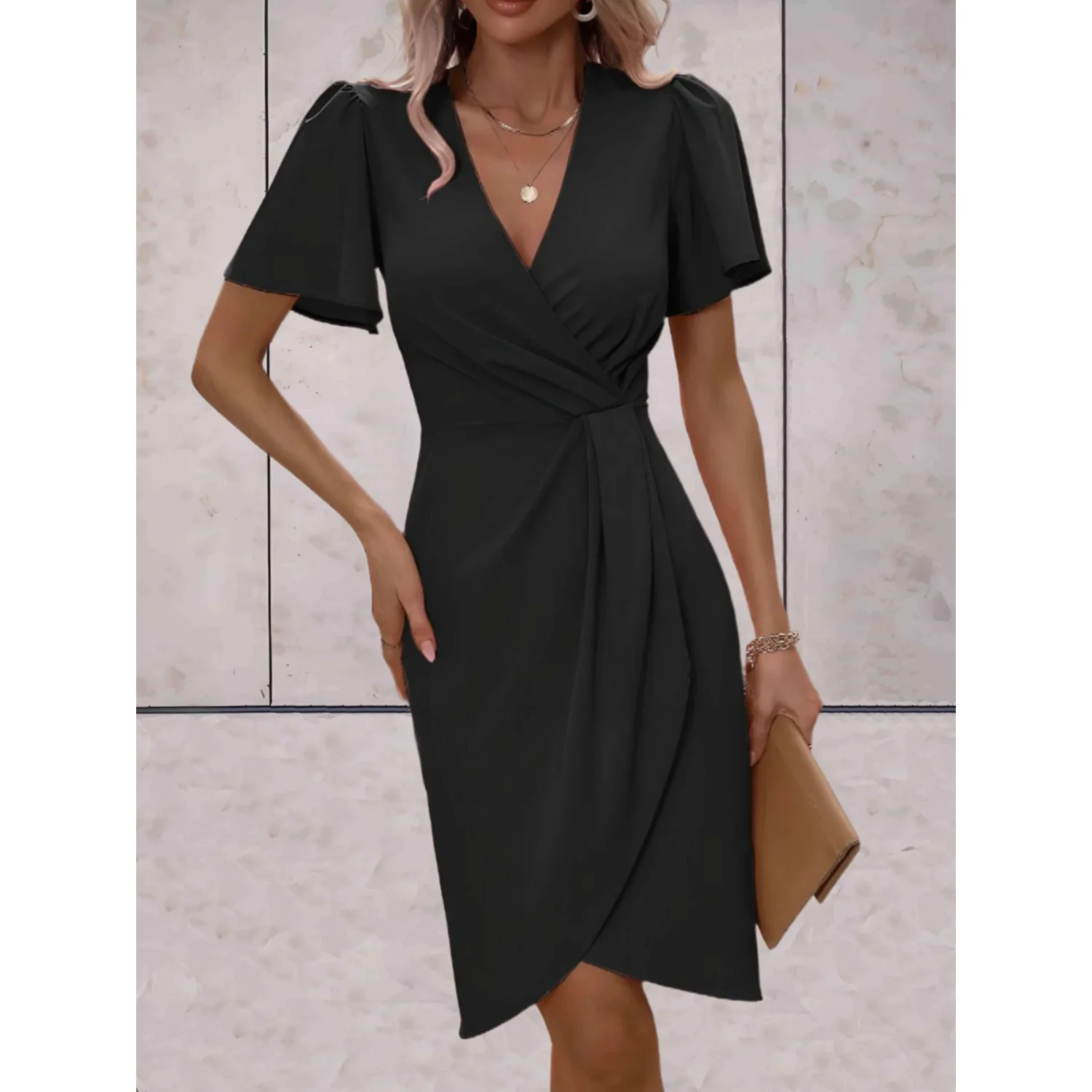 Wrap V-Neck Butterfly Sleeve Midi Dress