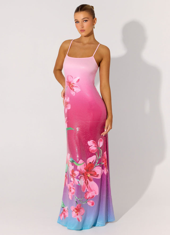 Ariaz Sequin Maxi Dress Pink