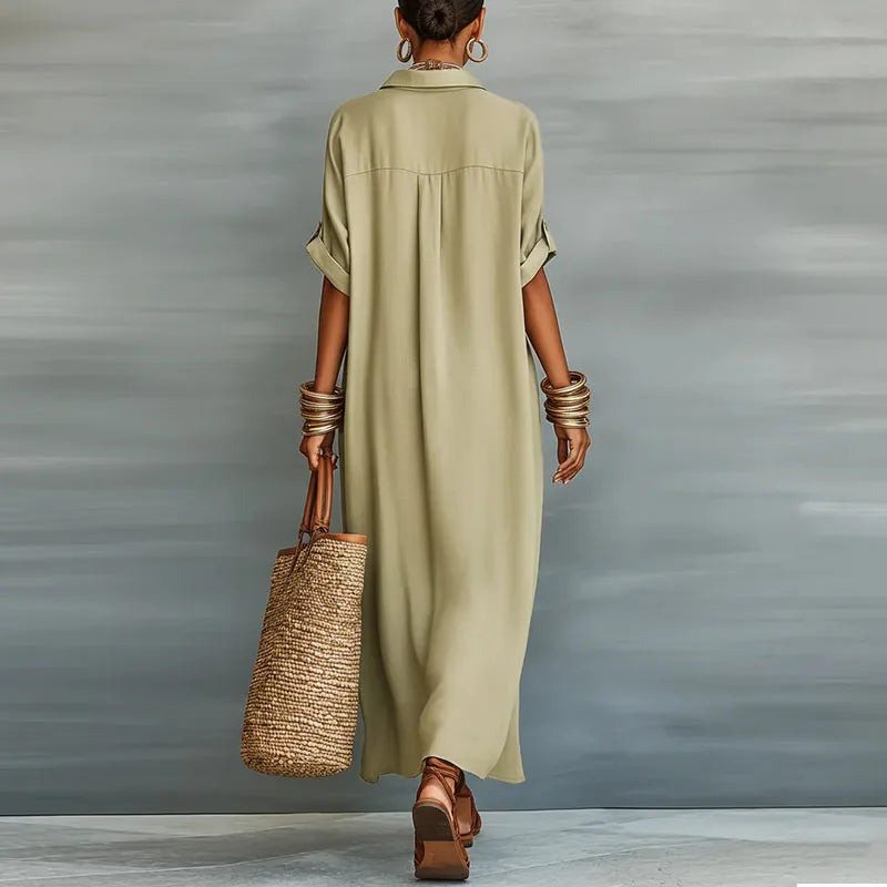 Women's Maxi Shirt Dress | Elegant Button-Up Flowing Summer Dress