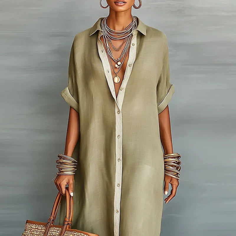 Women's Maxi Shirt Dress | Elegant Button-Up Flowing Summer Dress