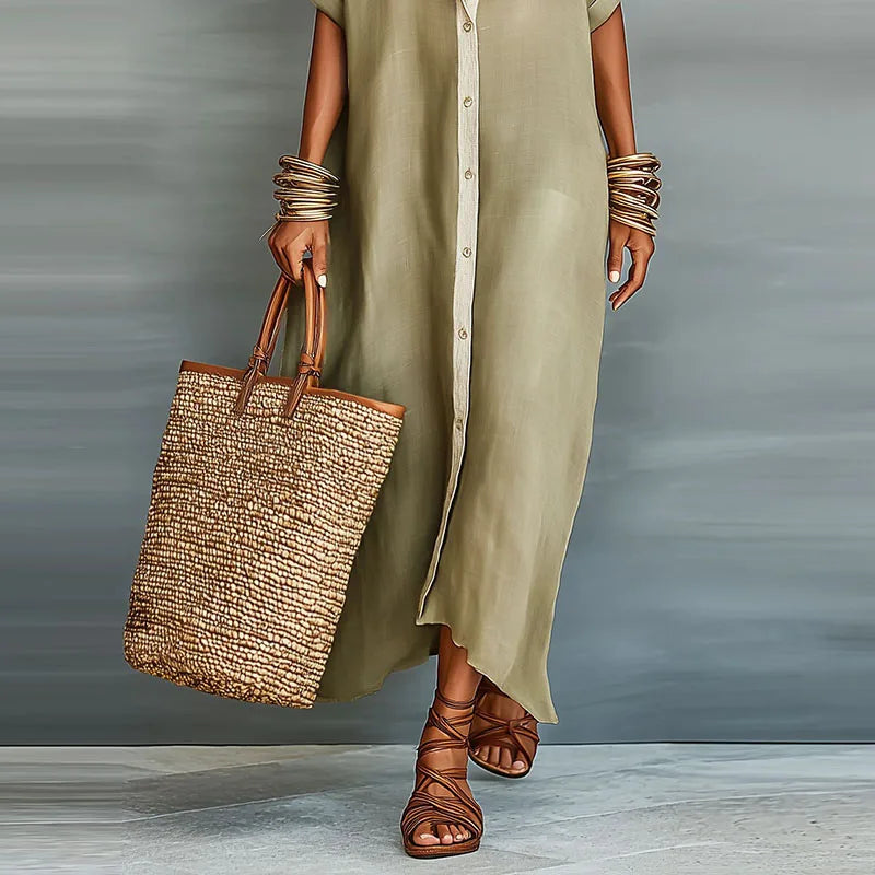 Women's Maxi Shirt Dress | Elegant Button-Up Flowing Summer Dress