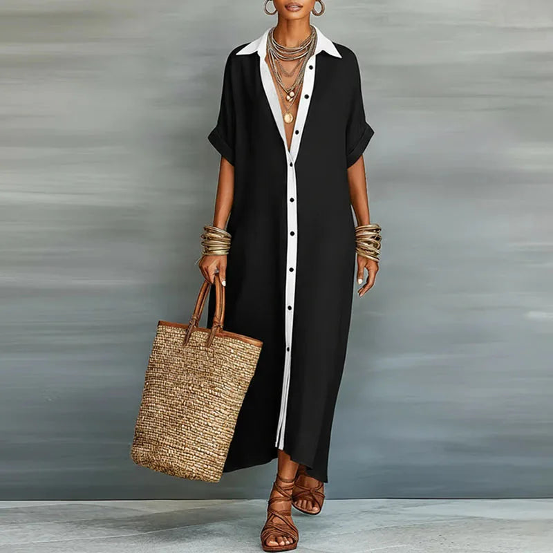 Women's Maxi Shirt Dress | Elegant Button-Up Flowing Summer Dress