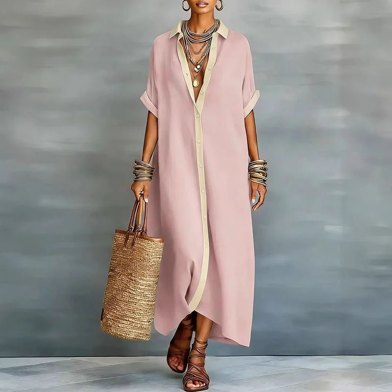 Women's Maxi Shirt Dress | Elegant Button-Up Flowing Summer Dress