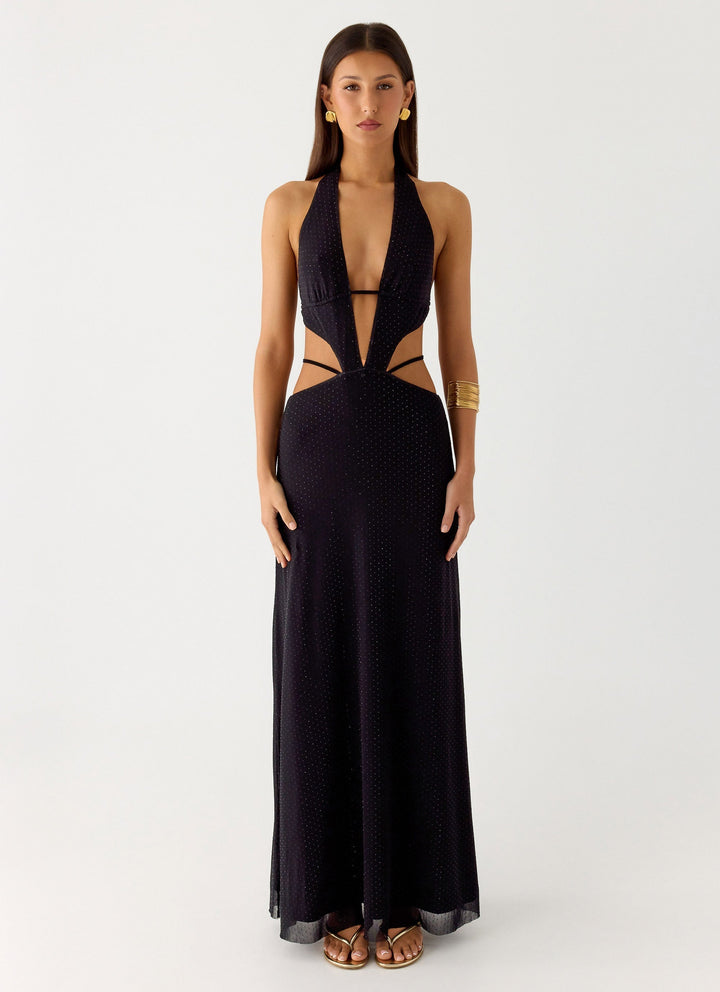 Astraeus Beaded Sequin Maxi Dress Black