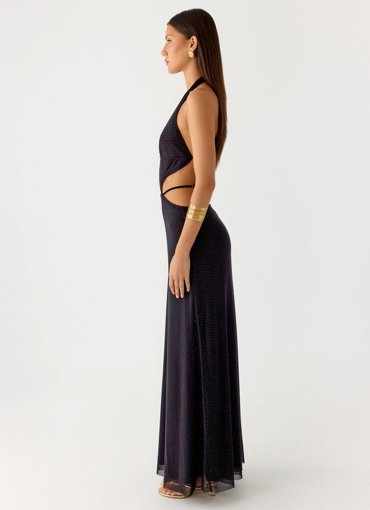 Astraeus Beaded Sequin Maxi Dress Black