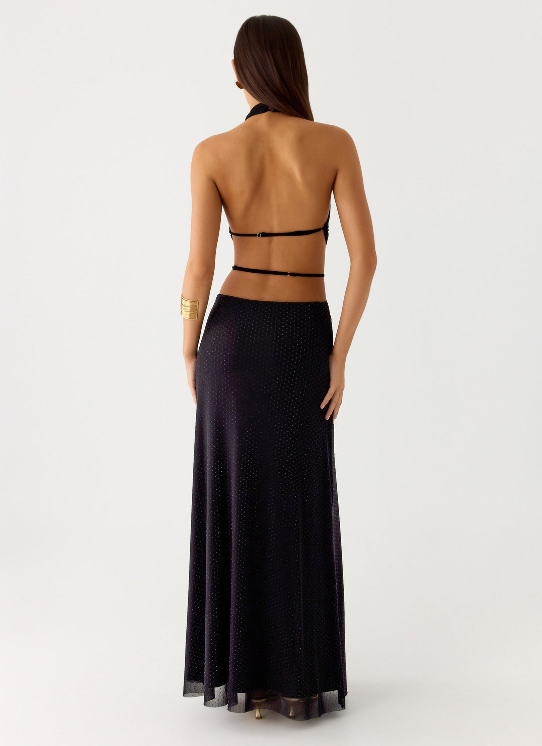 Astraeus Beaded Sequin Maxi Dress Black
