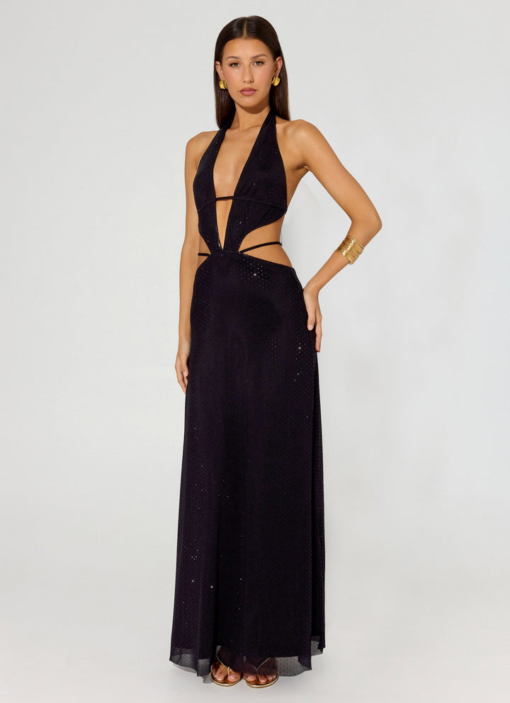 Astraeus Beaded Sequin Maxi Dress Black